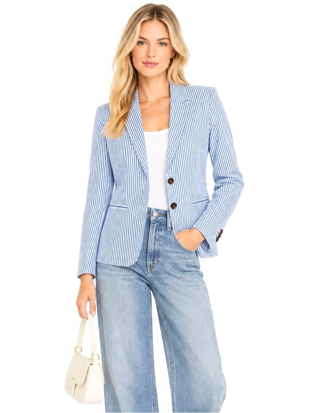 NEW J. Crew Cotton Seersucker Blazer Jacket Blue White Size XS